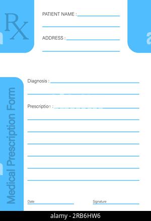 Medical prescription form with empty fields (Patient Name, Address, Diagnosis, Date and Signature) Stock Photo