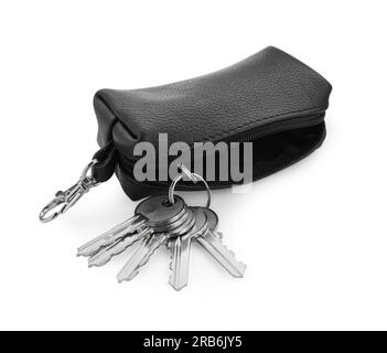 Leather case with keys isolated on white Stock Photo