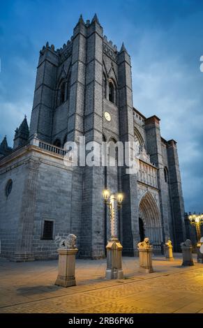 Avila Cathedral at Night - Avila, Spain Stock Photo