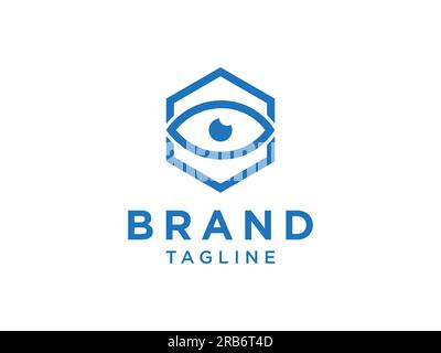 Abstract Eye Logo. Blue Linear Style with Square Frame isolated on White Background. Usable for Business and Technology Logos. Flat Vector Logo Design Stock Vector