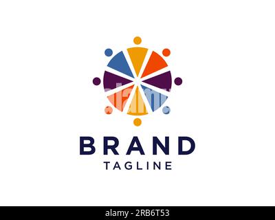 Abstract People Logo. Colorful Circular Star Shapes with Dots Human Icon. with Negative Space Cross Sign inside isolated on white background. Flat Vec Stock Vector