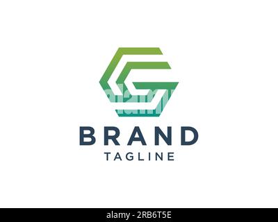 Abstract Initial Letter G Logo. Green Linear Geometric Style isolated on White Background. Usable for Business, Technology and Building Logos. Flat Ve Stock Vector