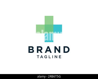 Healthcare Medical Logo. Blue Green Cross Plus Sign Health Symbol Pharmacy Icon isolated on White Background. Flat Vector Logo Design Template Element Stock Vector