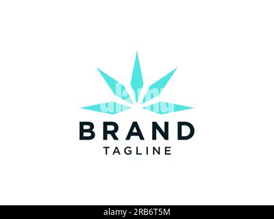Medical Logo. Blue Marijuana Cannabis isolated on White Background. Flat Vector Logo Design Template Element Stock Vector