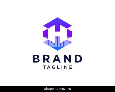 Abstract Initial Letter H Logo. Blue Geometric Arrow Shapes Origami Style isolated on White Background. Usable for Business and Branding Logos. Flat V Stock Vector
