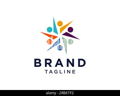 Colorful Star Icon Abstract People Logo isolated one white background. Flat Vector Logo Design Template Element Stock Vector