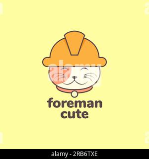 animal pets cat foreman construction mascot cartoon logo design vector Stock Vector