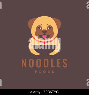 animal pets dog puppy noodle food bowl mascot cartoon logo design vector Stock Vector