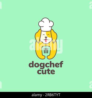 animal pets dog chef spatula cooking mascot cartoon cute logo design vector Stock Vector