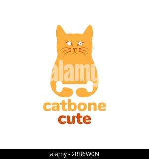 animal pets cat hold bones flat modern mascot logo design vector Stock Vector