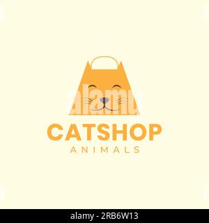 animal pets cat pet shop shopping bag mascot cartoon logo design vector Stock Vector