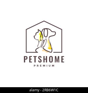 animal pets home dog cat rabbit line art colorful logo design vector Stock Vector