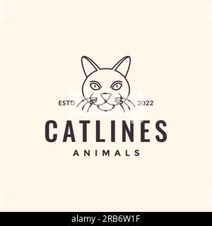 animal pets cat head mascot line art simple hipster logo design vector Stock Vector