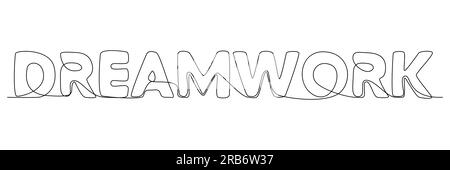 One continuous line of Dreamwork word. Thin Line Illustration vector concept. Contour Drawing Creative ideas. Stock Vector