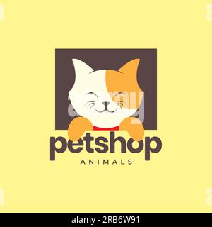 animal pets kitten cat mascot smile pet shop frame logo design vector Stock Vector