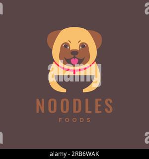 animal pets dog puppy noodle food bowl mascot cartoon logo design vector Stock Vector