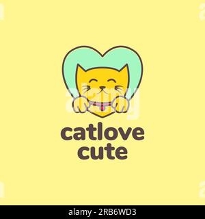 kitten cats pets love heart love care colorful modern mascot logo