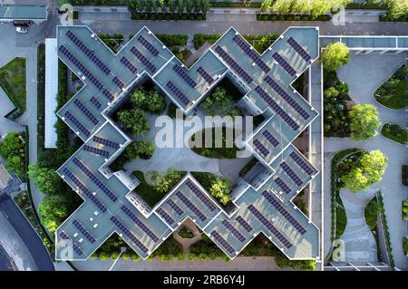 ORDOS, CHINA - JULY 7, 2023 - An aerial photo shows a rooftop photovoltaic power generation project in Ordos city, Inner Mongolia, China, July 7, 2023 Stock Photo