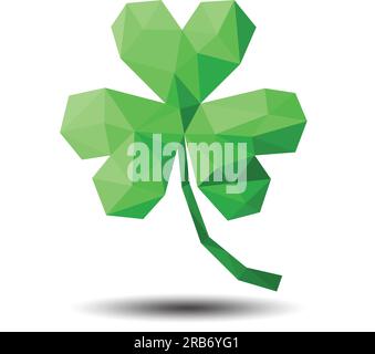 Polygon Green Clover Icon on white background for St Patricks Day Stock Vector