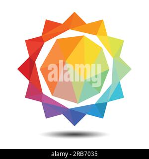Polygon Sun with rainbow colors Icon on white background Stock Vector