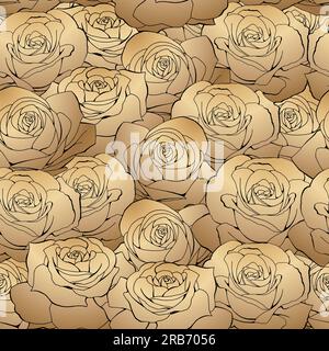 Vector seamless pattern. Golden gradient rose flowers on white background Stock Vector