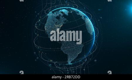 Illustration Animated digital grid and lines over Earth globe. 3D ...