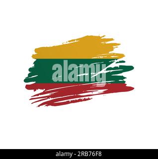 Lithuania flag - nation vector country flag trextured in grunge scratchy brush stroke. Stock Vector