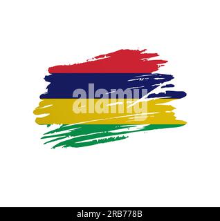 Mauritius flag - nation vector country flag trextured in grunge scratchy brush stroke. Stock Vector