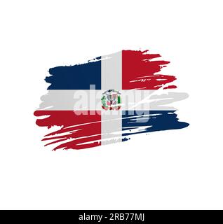 Dominican Republic flag - nation vector country flag trextured in grunge scratchy brush stroke. Stock Vector