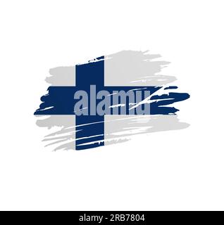 Finland flag - nation vector country flag trextured in grunge scratchy brush stroke. Stock Vector