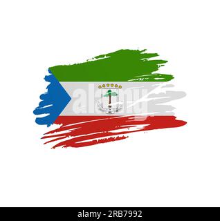 Equatorial Guinea flag - nation vector country flag trextured in grunge scratchy brush stroke. Stock Vector