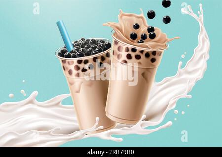 Bubble Milk Tea Menu Ads with Delicious Tapioca and Pearl Pouring into  Glass Cup 3d Illustration. Stock Vector - Illustration of background,  pearl: 159031295