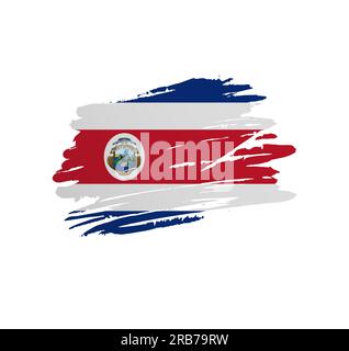 Costa Rica flag - nation vector country flag trextured in grunge scratchy brush stroke. Stock Vector