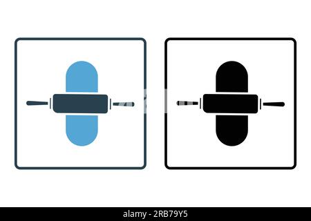 Rolling pin icon with dough . icon related to element of bakery, cooking, kitchen. Solid icon style design. Simple vector design editable Stock Vector
