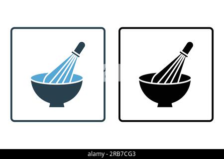 Mixing bowl icon with whisk. icon related to element of bakery, Cook, kitchen. Solid icon style design. Simple vector design editable Stock Vector