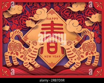 Paper Art Peony Flower Red Packet Design Set, Chinese Text