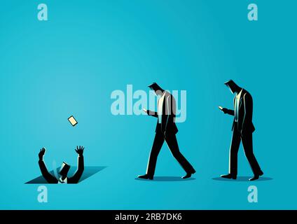 Concept illustration of men with cellular phones, concept for ignorance, social media impact Stock Vector