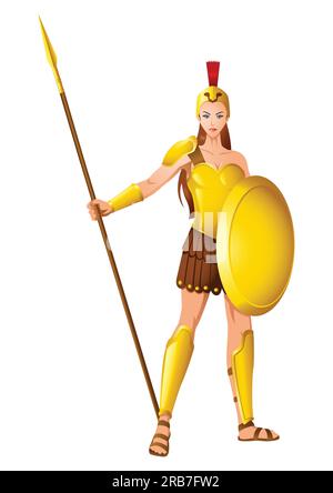 Greek goddess vector illustration series, Athena the goddess of wisdom, civilization, warfare, strength, strategy, female arts, crafts, justice Stock Vector