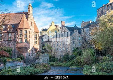 Dean Village, a former village in the northwest of the city centre of Edinburgh, Scotland. Also known as the Water of Leith Village Stock Photo