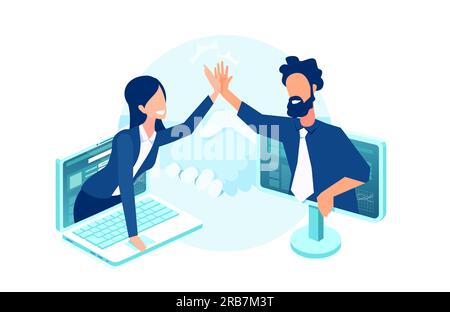 Vector, business woman and businessman have partnership agreement in online business Stock Vector