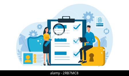 Vector of a businessman and a woman review a new contract agreement Stock Vector