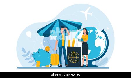 Vector of a young man and a woman with passports and airline tickets ready for a safe journey Stock Vector