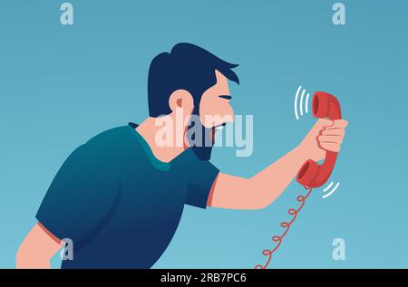 Vector of an angry young man screaming on the phone Stock Vector