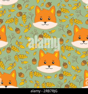 vector seamless pattern with fox and leaf. Stock Vector