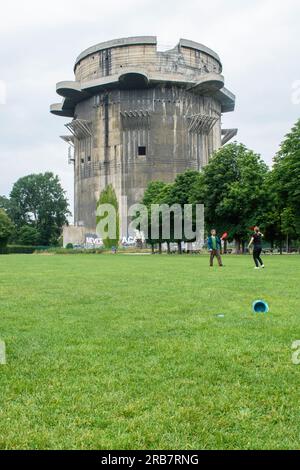 Vienna, Austria 10 June 2023: flak towers: massive anti-aircraft structures built between 1942-1945 in Berlin 3, Hamburg 2, and Vienna 3. Operated by Stock Photo