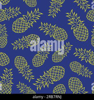 Seamless pattern with stylized pineapples on a blue background. Stock Vector
