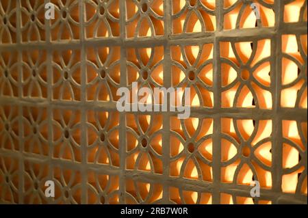 Flower shaped design on the window railing. Selective focus used. Stock Photo