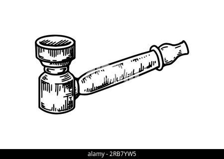 Pipe for smoking cannabis. Hand drawn vector illustration in sketch style Stock Vector