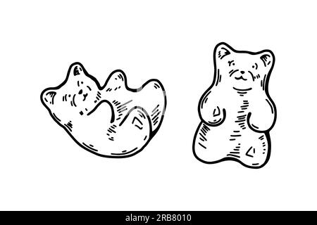 Jelly bear hand drawn vector illustration in sketch style. Cannabis jelly candy. Hemp product Stock Vector