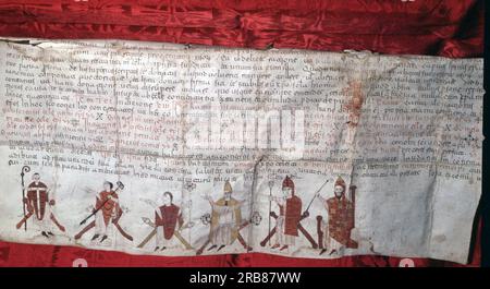 RAMIRO I. REY DE ARAGON . 1010-1063. ACTA DEL CONCILIO DE JACA , SIGLO XII. MUSEO DIOCESANO DE HUESCA. Stock Photo